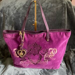 Juicy Couture Vintage Purple Velour Tote Bag with Heart Charm